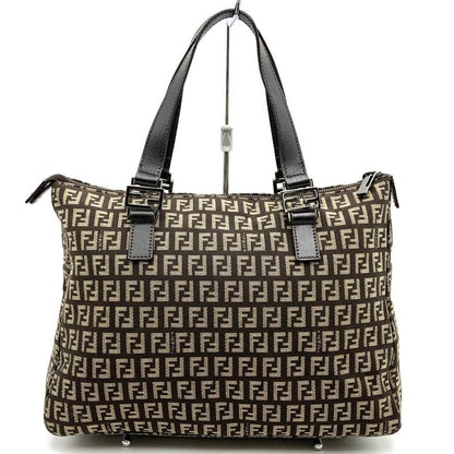 Fendi Zucchino Handbag Tote Bag Canvas Brown Women Men