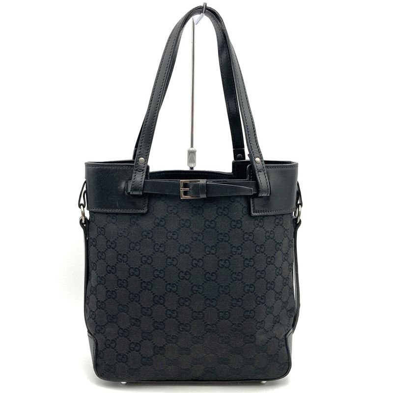 Gucci 107757 Handbag Tote Bag GG Canvas Black Ladies Men