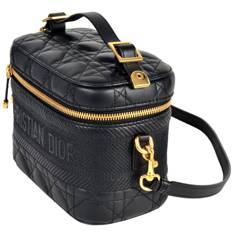 Dior Vanity Bag Shoulder Bag Leather Canvas Black