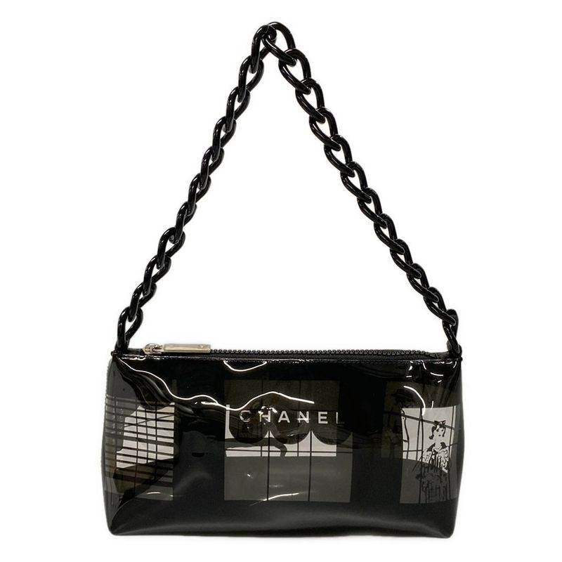 Chanel Shoulder Bag Window Line Clear X Black Plastic Chain Shoulder