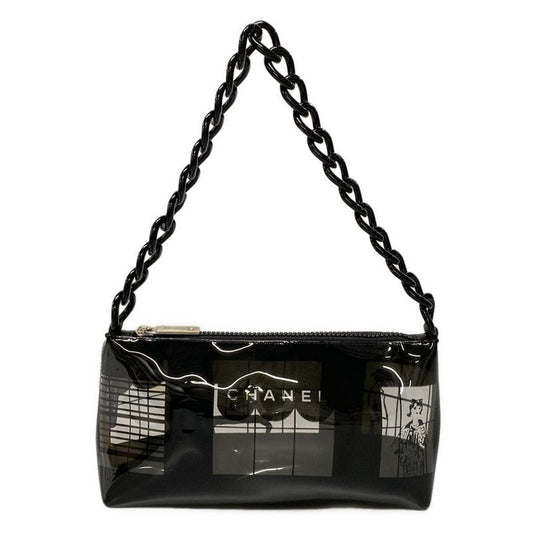Chanel Shoulder Bag Window Line Clear X Black Plastic Chain Shoulder