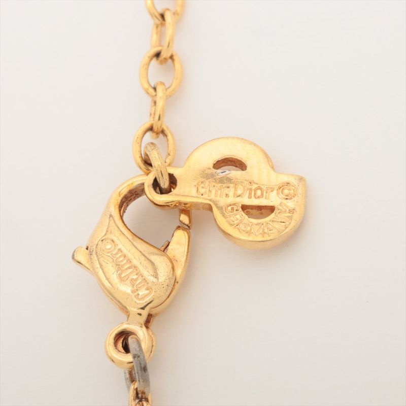 Christian DIOR CD Logo Necklace GP With Rhinestones Gold