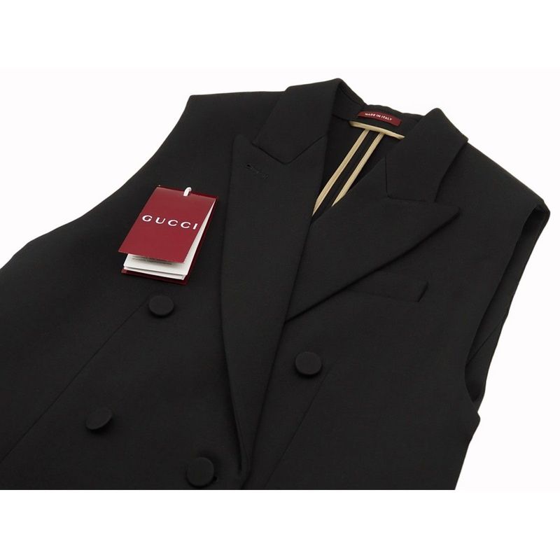 Gucci Wool Long Vest Long Gilet Outerwear Women's Double Breasted