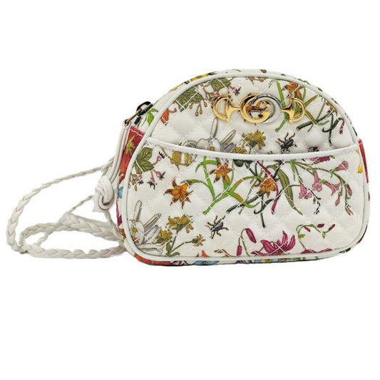 Gucci Flora Mini Shoulder Bag Horsebit Canvas Leather White Multicolor 534951