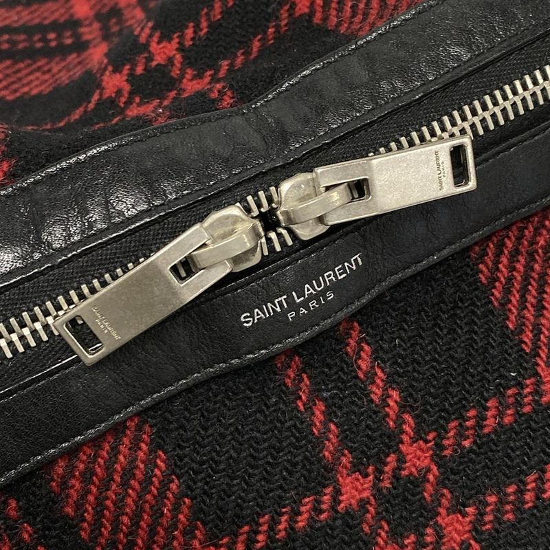 Saint Laurent Paris Boston Bag 360195 Red And Black Checked Wool Leather