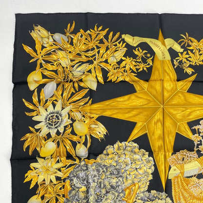 Hermes Carre 90 Passiflores Passion Flower Black 100% Silk Scarf