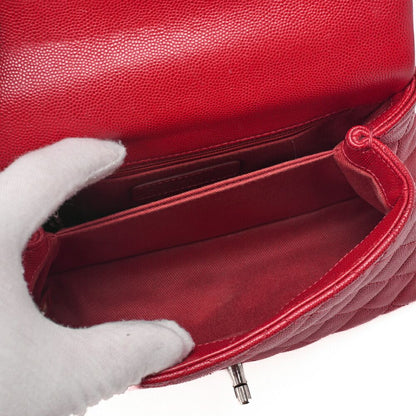 Chanel Chain Shoulder Bag Matelasse Coco Handle 2WAY Handbag Caviar Skin Red