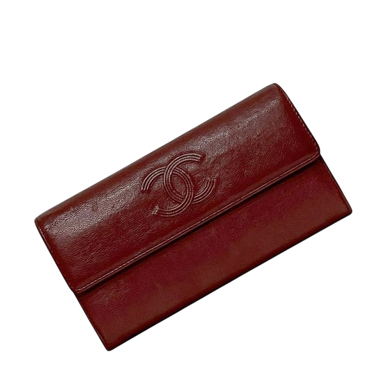 Chanel Bifold Long Wallet Bordeaux Burgundy Coco Mark A50070