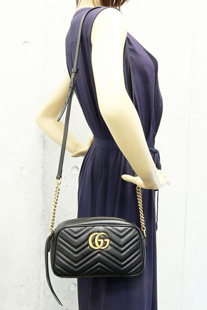 Gucci Chain Shoulder Bag GG Marmont Small Camera Bag Chevron Quilted Leather