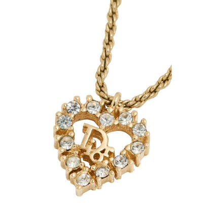Christian Dior Vintage Rhinestone Crystal Heart Necklace Gold Plated