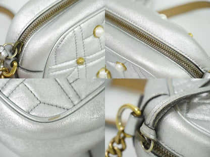 Authentic Gucci GG Marmont Faux Pearl Small Shoulder Bag Pochette Leather
