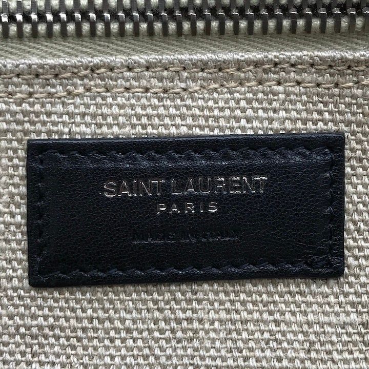 Saint Laurent Rive Gauche Canvas Leather Tote Beige Large Capacity Travel