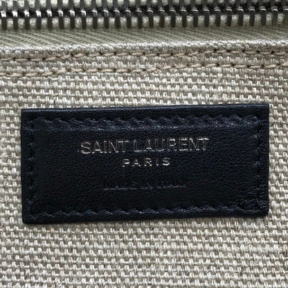 Saint Laurent Rive Gauche Canvas Leather Tote Beige Large Capacity Travel
