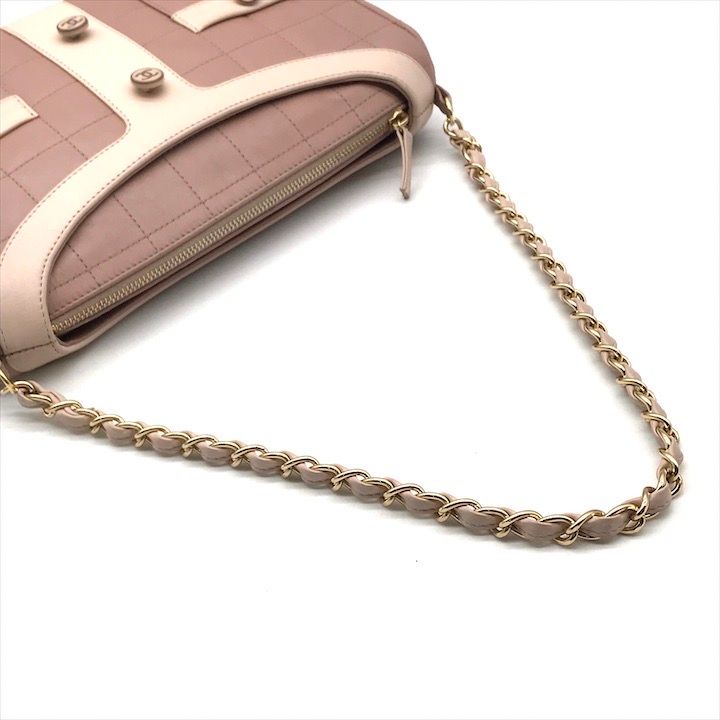 Chanel CC Logo Lambskin Diana Girl Chain Shoulder Bag Pink Beige