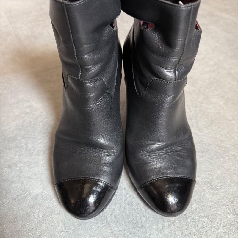 Chanel Matelasse Leather Belt Short Boots Coco Mark Black 36 1 2 23.5cm
