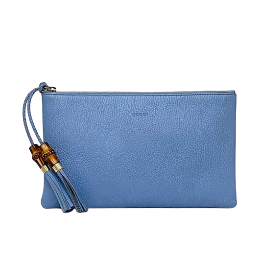 Gucci Pouch Ec22858 Light Blue Bamboo 449652 Excellent Condition