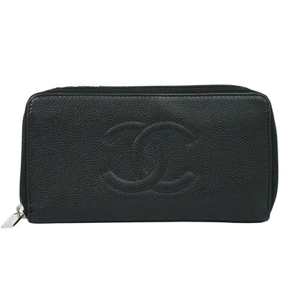 Authentic Chanel Coco Mark Round Zipper Long Wallet Long Wallet Caviar Skin