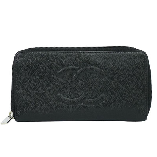Authentic Chanel Coco Mark Round Zipper Long Wallet Long Wallet Caviar Skin