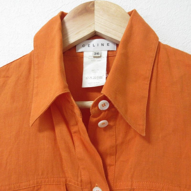 Good Celine 100% Linen Sleeveless Pullover Shirt Blouse Size 36 Orange Women