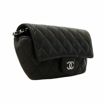 Chanel Shoulder Bag Matelasse Caviar Skin Black Silver Hardware Women