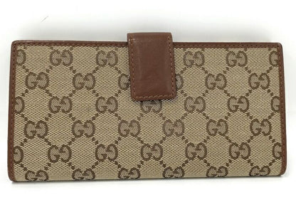 Gucci Trifold Wallet Leather Canvas Beige Brown 181593