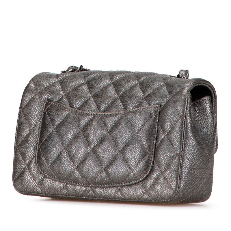 Chanel Mini Matelasse 20 Coco Mark Chain Shoulder Bag Silver Gray Caviar Skin