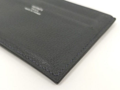 Hermes Citizen Twill Silk Quinn Card Case Leather Grayish W Engraved