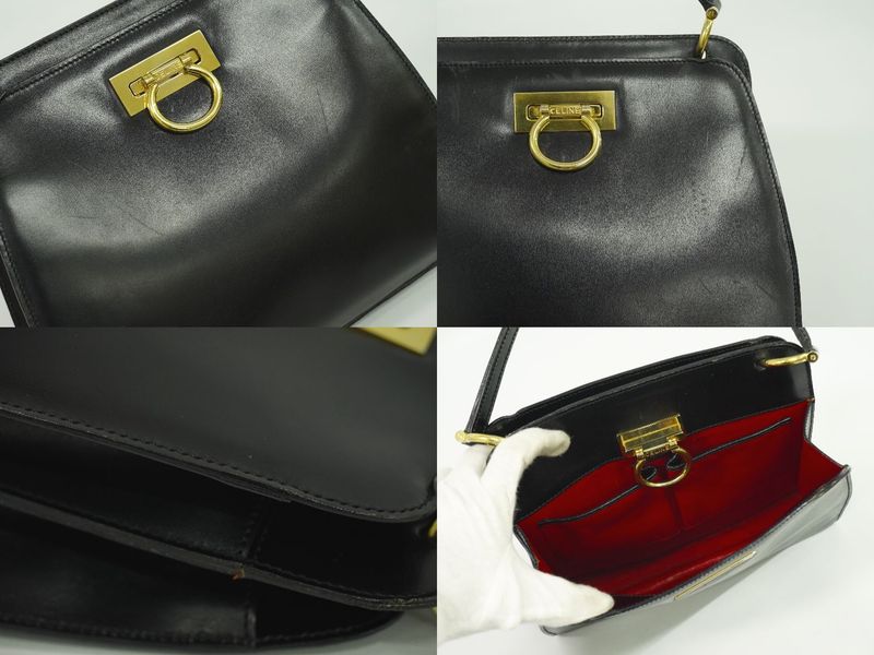 Authentic Celine Leather Handbag Black Bag Pre-owned [follow-up Discount