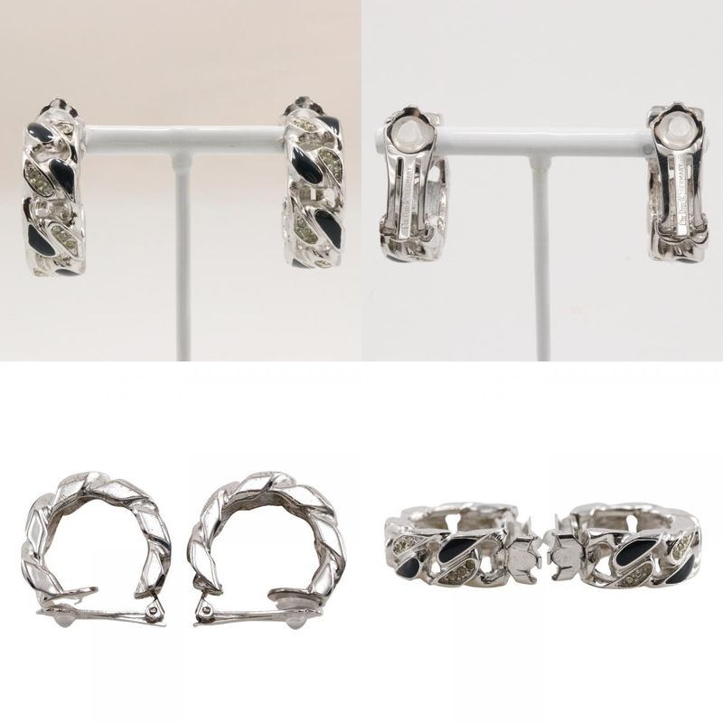 [dior] Christian Dior Earring Set Vintage Metal And Rhinestone Silver Ladies