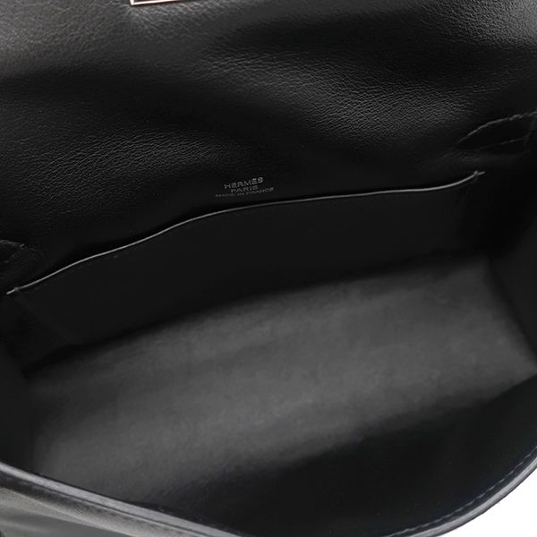 Hermes Handbag Pochette Kelly Evergrain Black Silver Hardware Black Mini Bag L