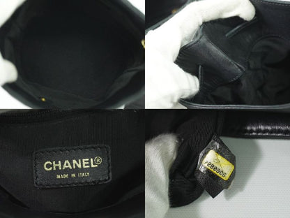 Authentic Chanel Coco Mark Chocolate Bar Shoulder Bag Lambskin Leather Black