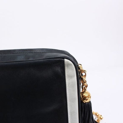 Chanel Coco Mark Chain Lambskin Black White Flap Shoulder Bag Gold