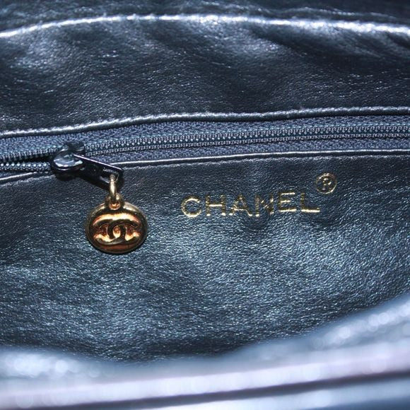 Chanel Coco Mark Chain Lambskin Black White Flap Shoulder Bag Gold