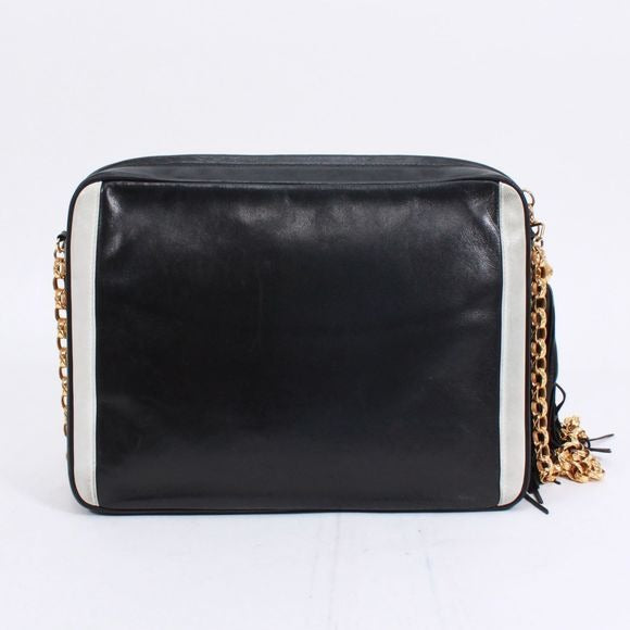 Chanel Coco Mark Chain Lambskin Black White Flap Shoulder Bag Gold