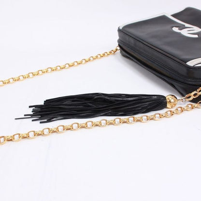 Chanel Coco Mark Chain Lambskin Black White Flap Shoulder Bag Gold
