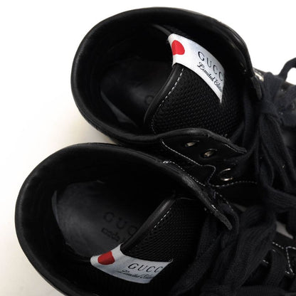 Gucci Shoes Sneakers Shoes High Cut Men Cotton Canvas Leather Black 254918