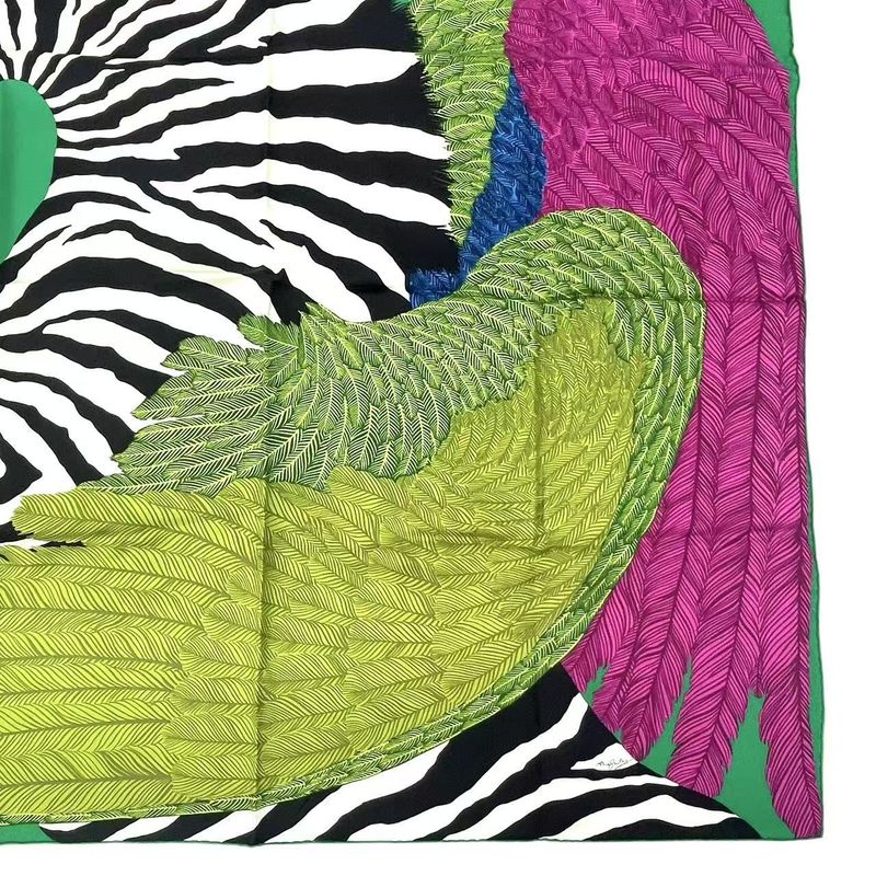 Hermes Carre 90 Zebra Pegasus Scarf Green Silk
