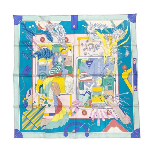 Hermes Silk Scarf Carré 90 Bagage A Main H004119s 02 Turquoise Rose Pale Jeanne