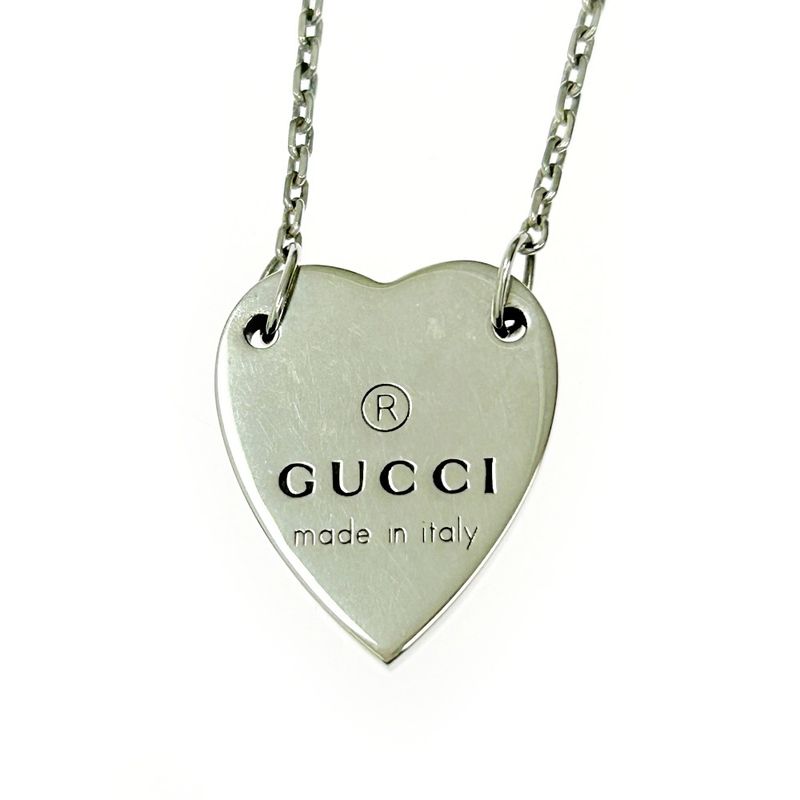 Gucci Silver Logo Heart Necklace 8.2g 925 Engraved 364365 Necklace