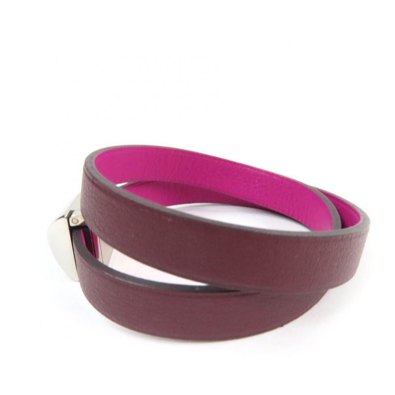 Hermes Medor Infini Dubretour Bracelet Leather Silver Hardware Bangle Purple T3