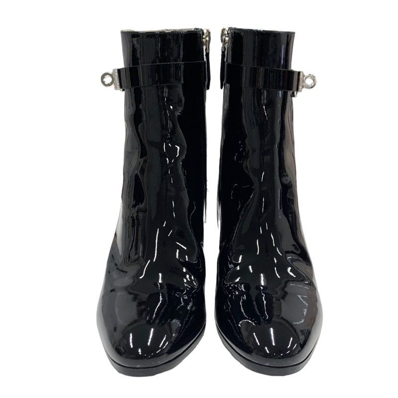 Hermes Saint Germain Boots Short Boots Shoes Patent Black Silver Kelly Hardware