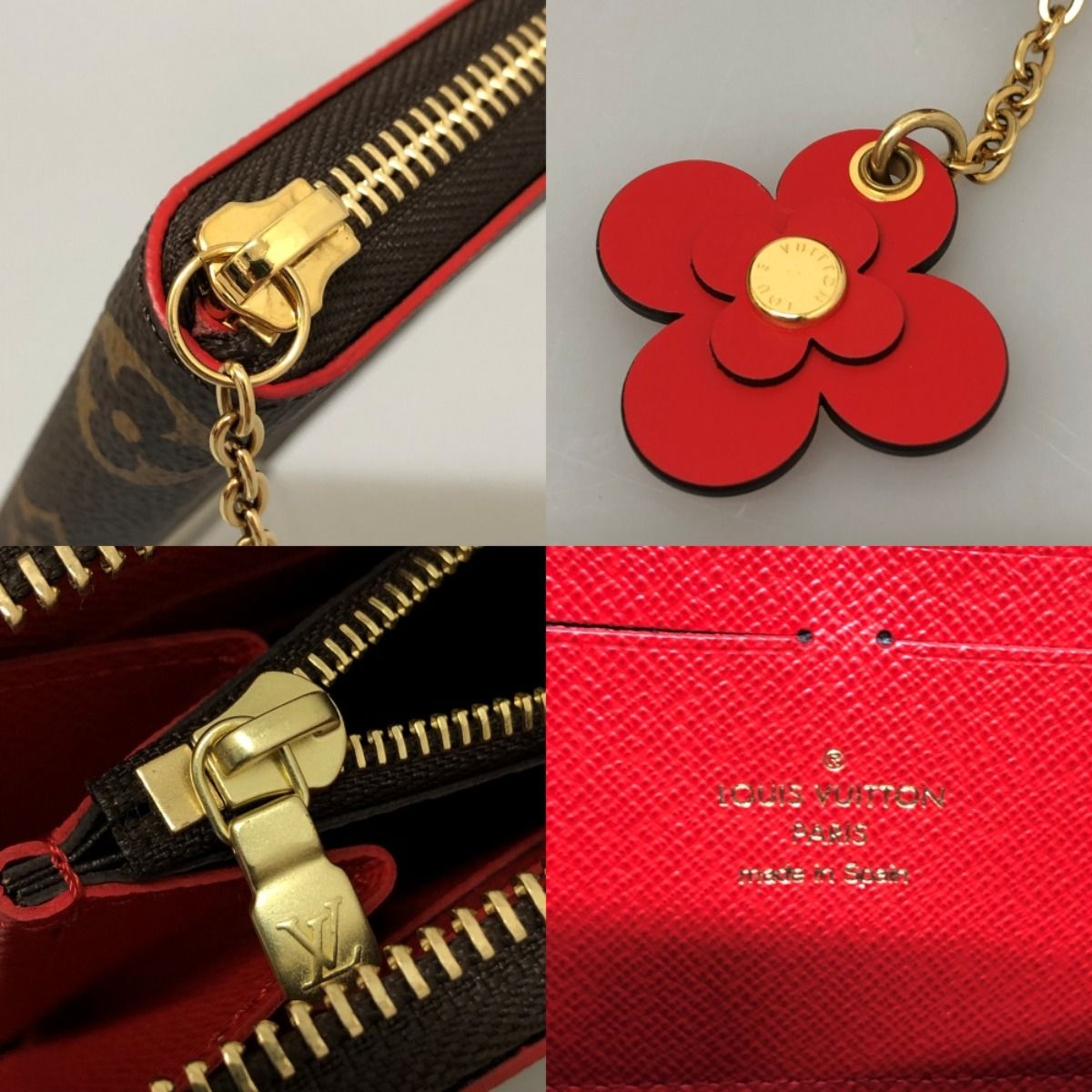 Louis Vuitton Long Wallet Monogram Portefeuille Clemence Flower Charm