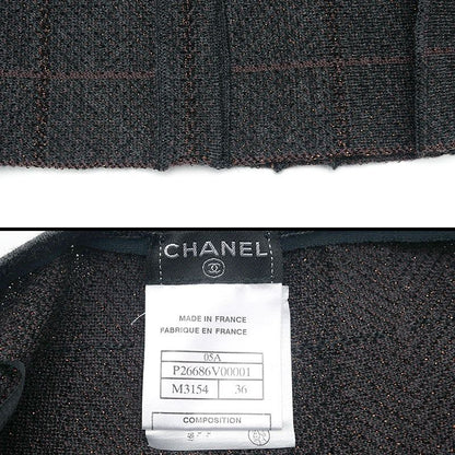 Chanel Knit Pleated Skirt 36 Wool Brown-gray Lamé Yarn