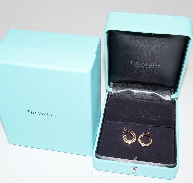 Tiffany & Co Earrings 18K Pink Gold Diamond 040ct T One Hoop Earrings