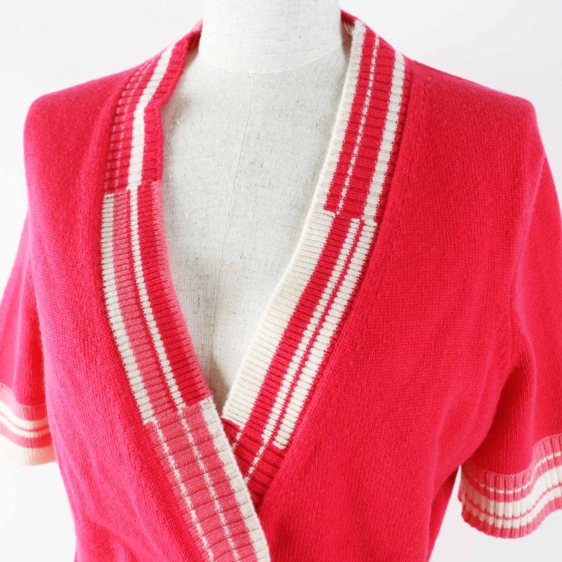 CHANEL P60724 100% Cashmere Coco Logo Line Short Sleeves Cache-coeur Knit