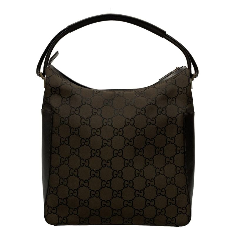 Gucci Handbag GG Pattern 13730 Dark Brown And Black Leather