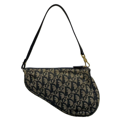 Dior/christian Dior Handbag Saddle Pouch Navy And Ivory Leather