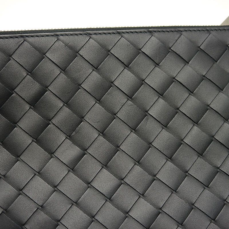 Bottega Veneta Intrecciato Leather Large Pouch Clutch Bag Black