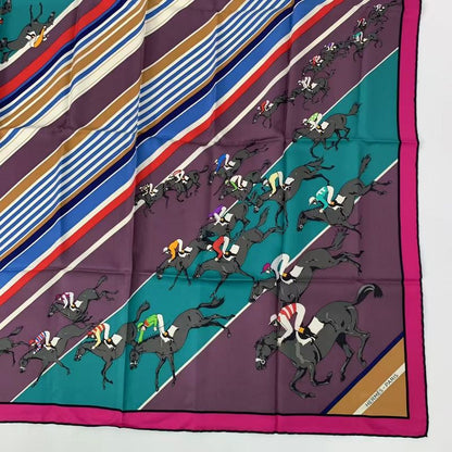 Hermes Carre 90 LEA Courses Horse Racing Silk Scarf Multicolor