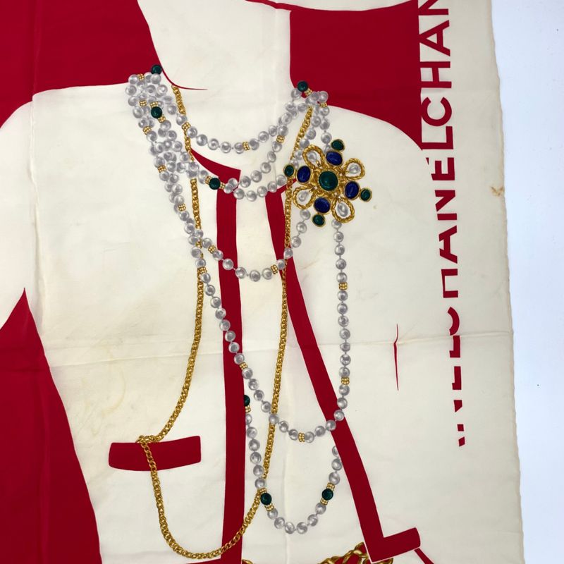 Chanel Scarf Mademoiselle Silhouette Red Off-white Logo Bijoux Necklace Jewelry
